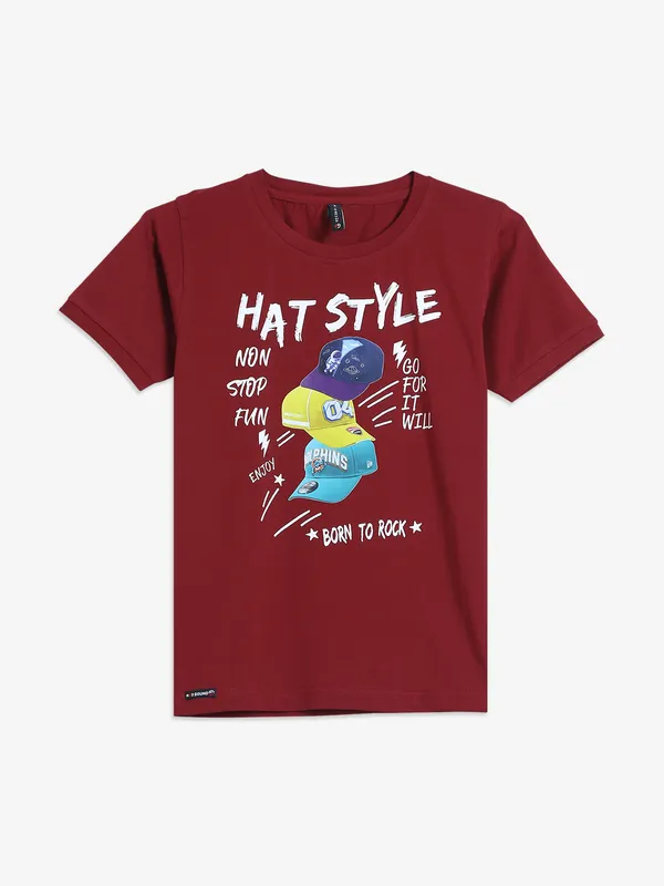 Red Sound cotton printed maroon t shirt