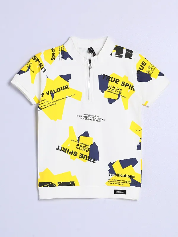 Red Sound cotton white and yellow t shirt