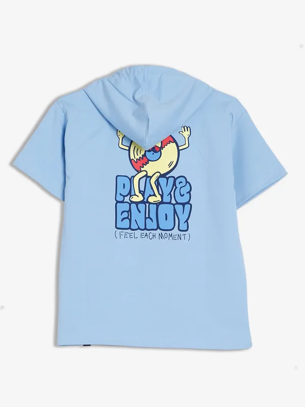 Red Sound sky blue cotton hooded t shirt