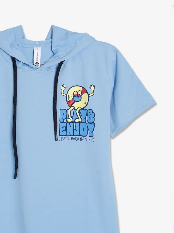 Red Sound sky blue cotton hooded t shirt