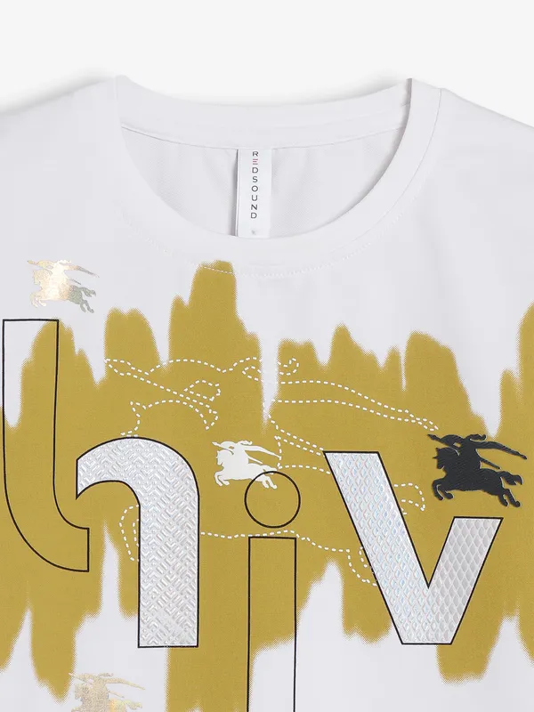 Red Sound white and yellow printed t shirt