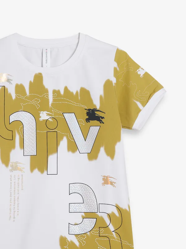 Red Sound white and yellow printed t shirt
