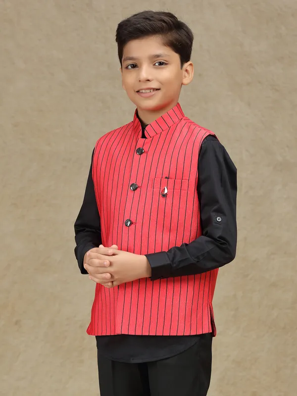 Red stripe waistcoat in terry rayon