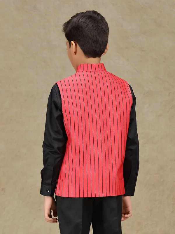 Red stripe waistcoat in terry rayon