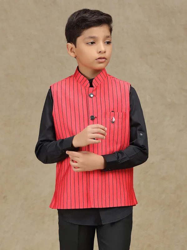 Red stripe waistcoat in terry rayon