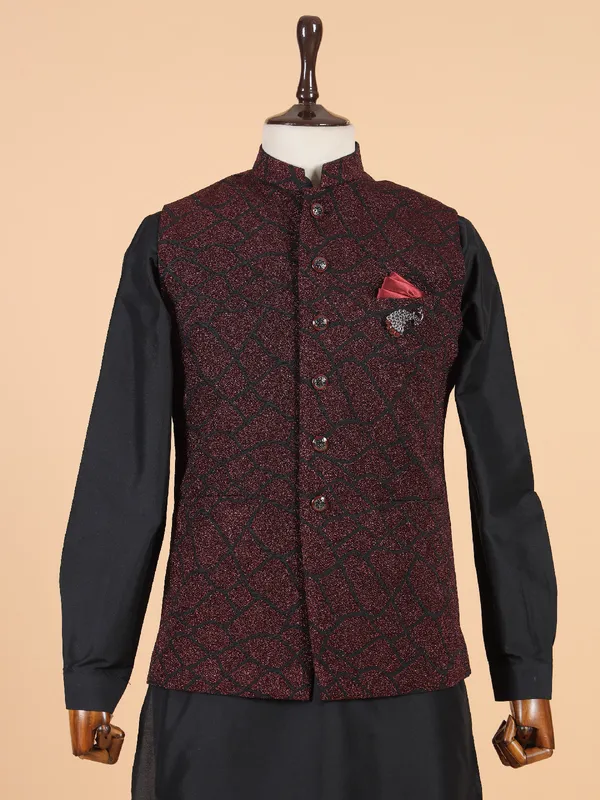 Red texture silk waistcoat set for man