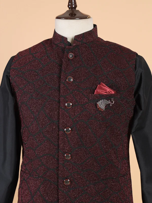 Red texture silk waistcoat set for man