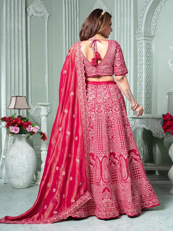 Red tissue silk lehenga choli for wedding wear