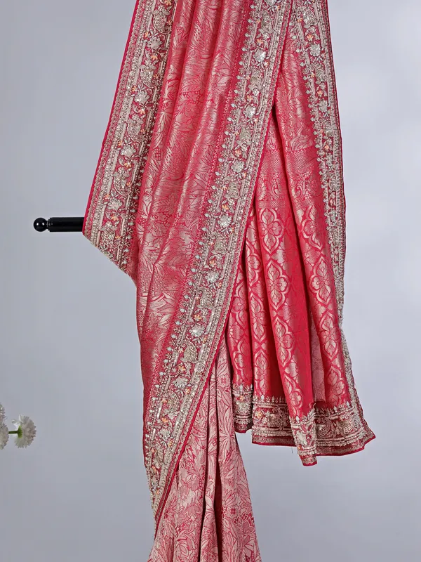 Red tissue silk wedding wear saree
