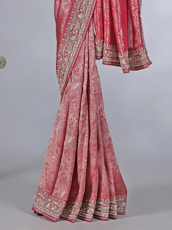Red tissue silk wedding wear saree