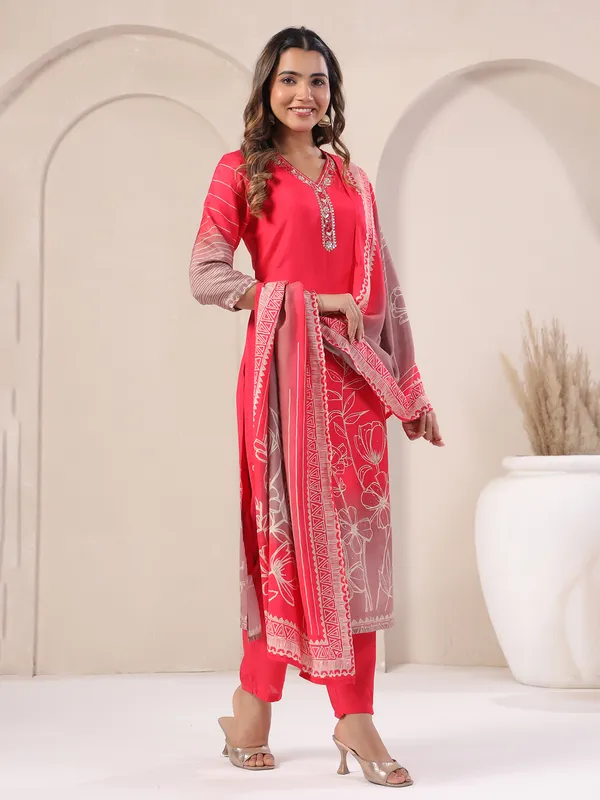 Red vibe straight kurti set for casual days