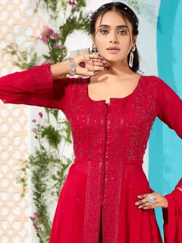 Red wedding style palazzo suit in georgette
