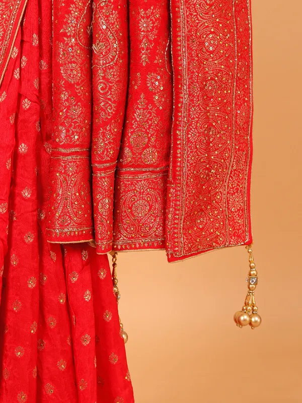 Red wedding wear dola silk saree