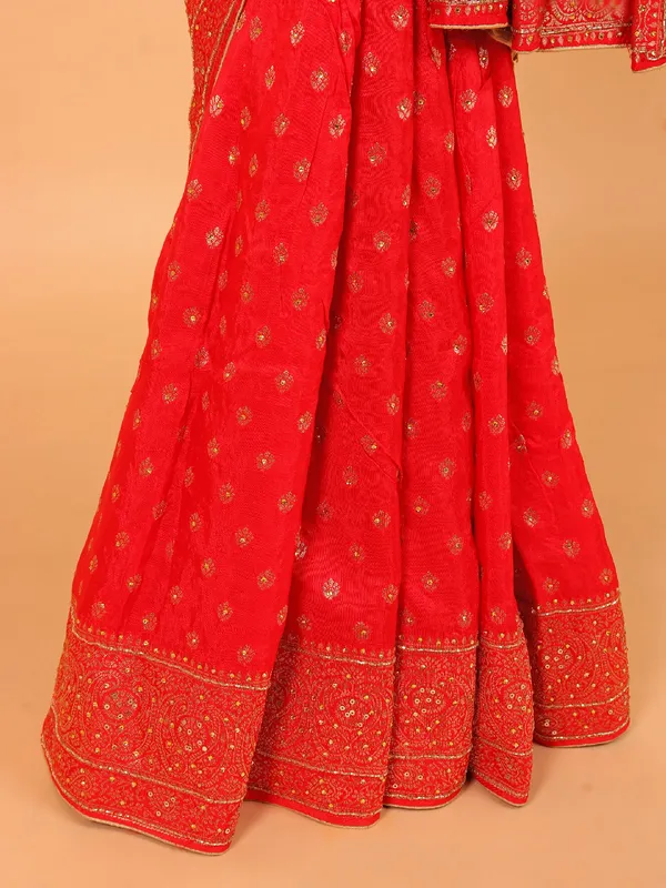 Red wedding wear dola silk saree