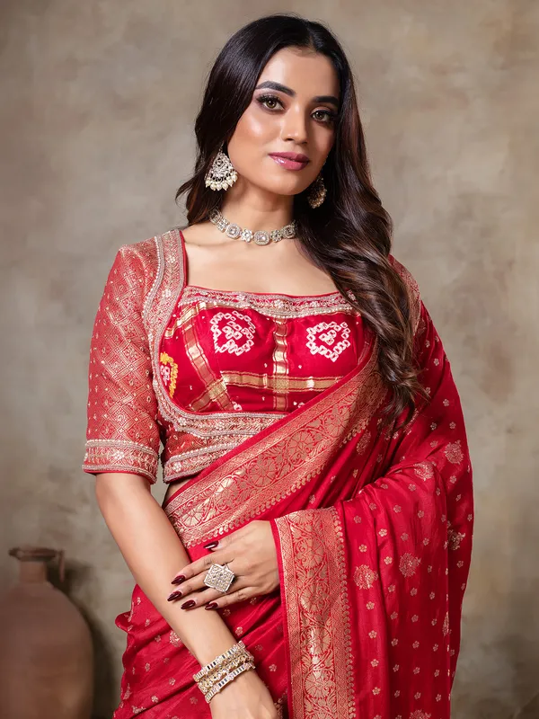 Red wedding wear dola silk saree for women