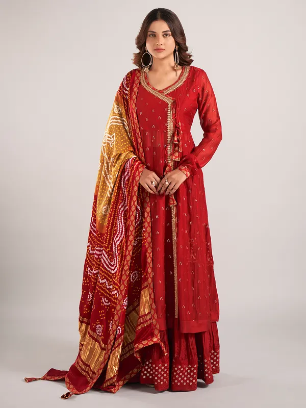 Red wedding wear lehenga suit in cotton silk