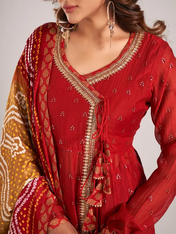 Red wedding wear lehenga suit in cotton silk