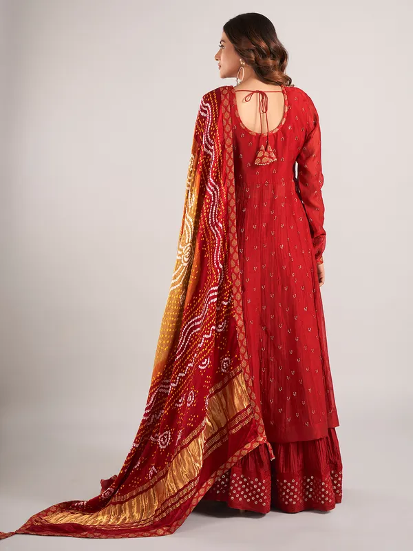 Red wedding wear lehenga suit in cotton silk for women