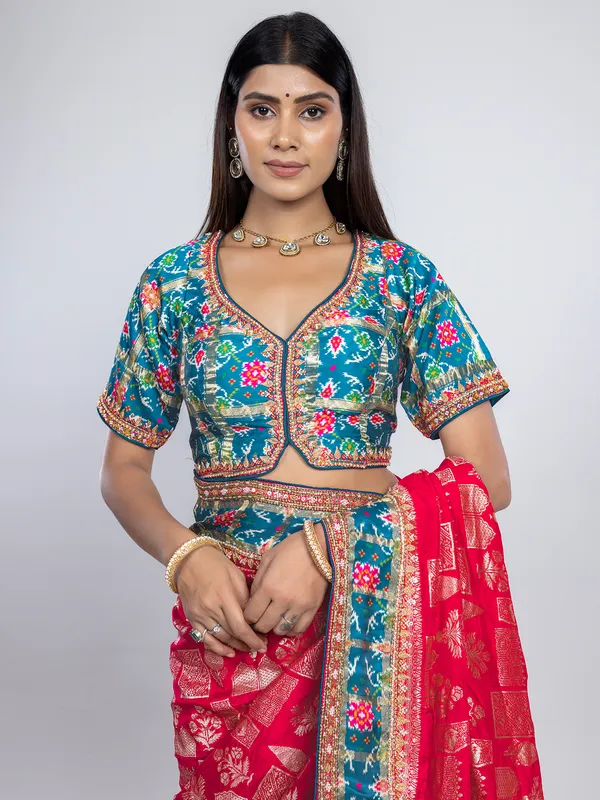 Red wedding wear saree in soft dola silk