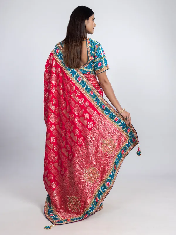 Red wedding wear saree in soft dola silk