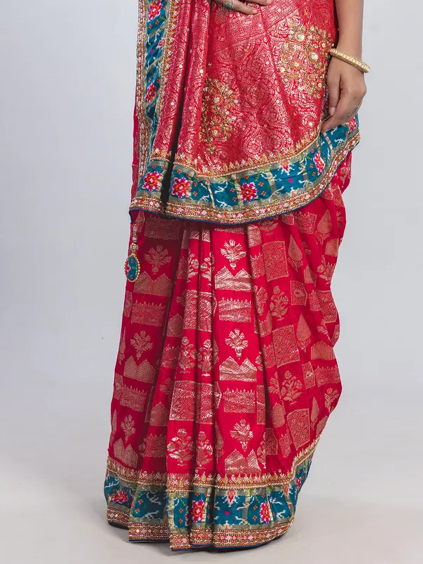Red wedding wear saree in soft dola silk