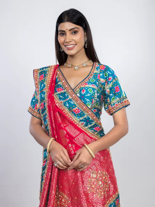 Red wedding wear saree in soft dola silk