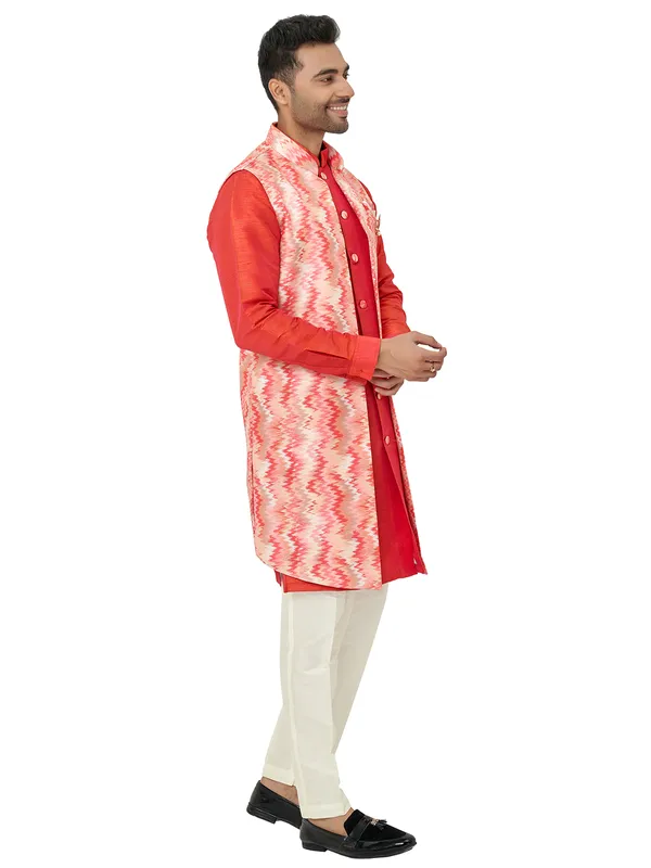 Red wedding wear silk indowestern