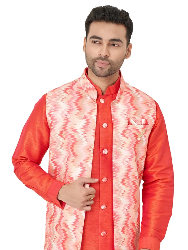 Red wedding wear silk indowestern