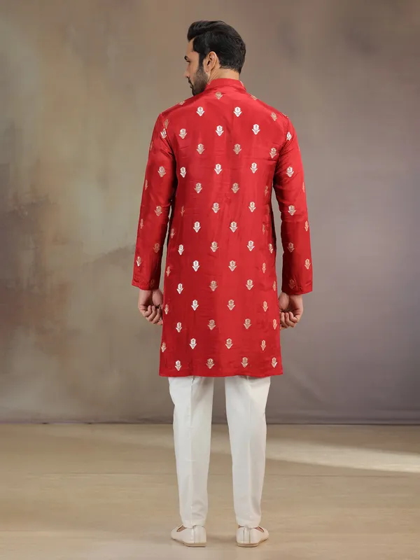Red wedding wear silk kurta pajama with dupatta