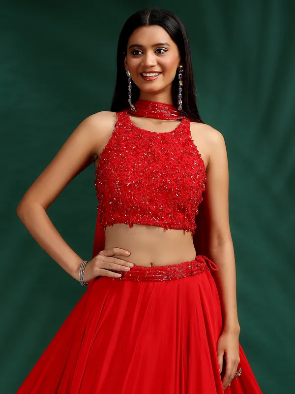Red wedding wear silk lehenga choli