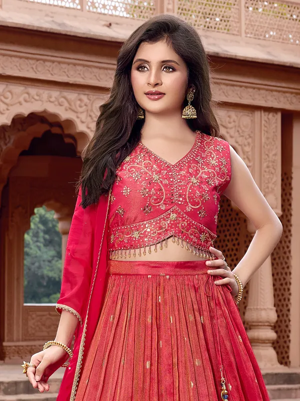 Red wedding wear silk lehenga choli with zari glow