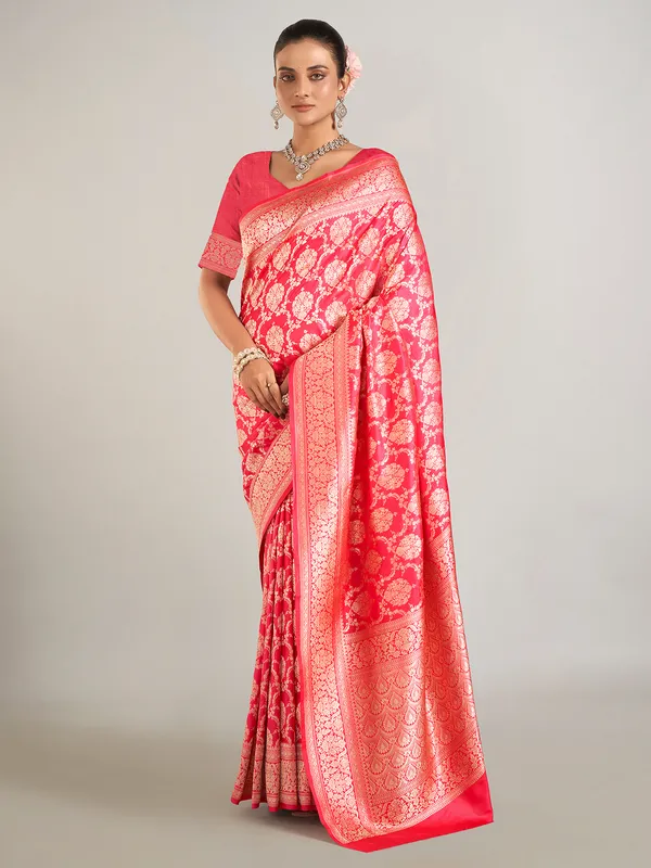 Red zari weaving banarasi silk saree for wedding