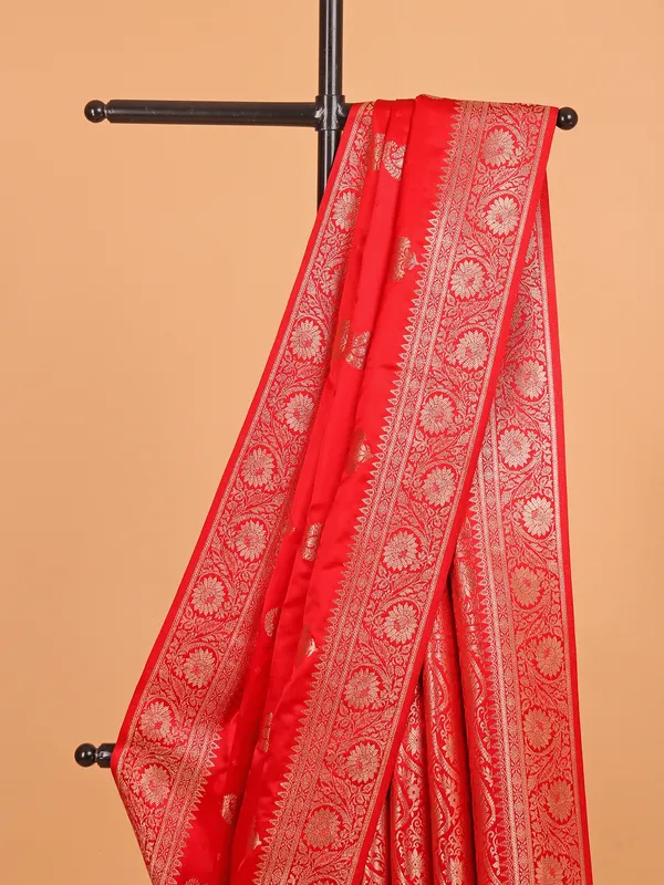 Red zari weaving silk saree for women
