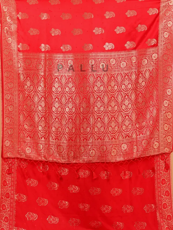 Red zari weaving silk saree for women