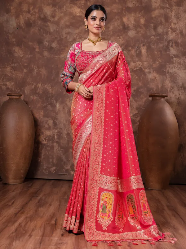 Red zari weaving tissue silk saree