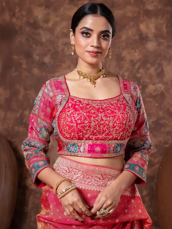 Red zari weaving tissue silk saree