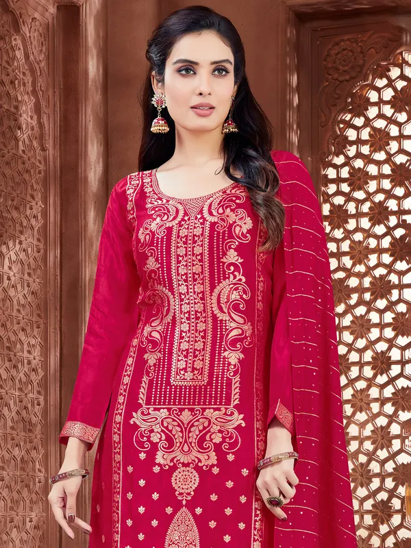Red zari worked salwar suit