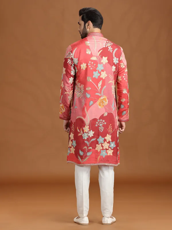 Reddish pink viscose kurta suit with aabla work
