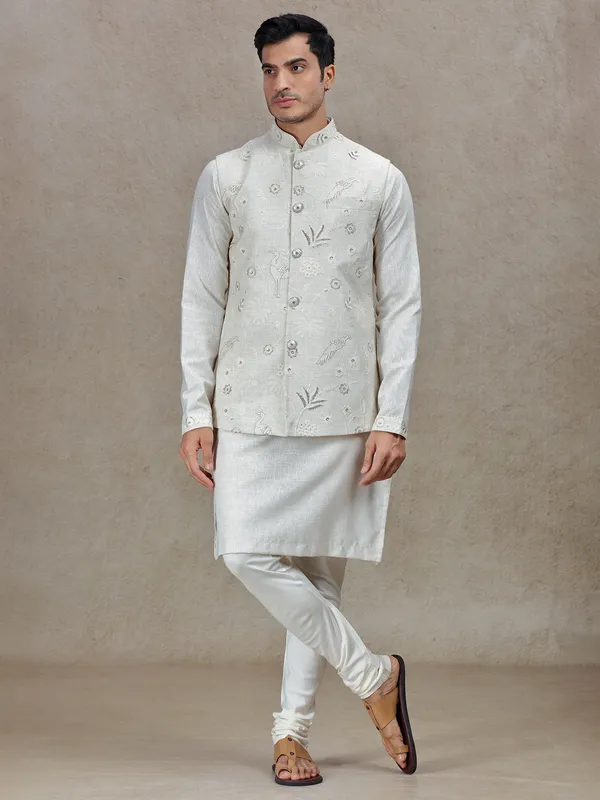 Regal allure cream waistcoat set for festive celebrations