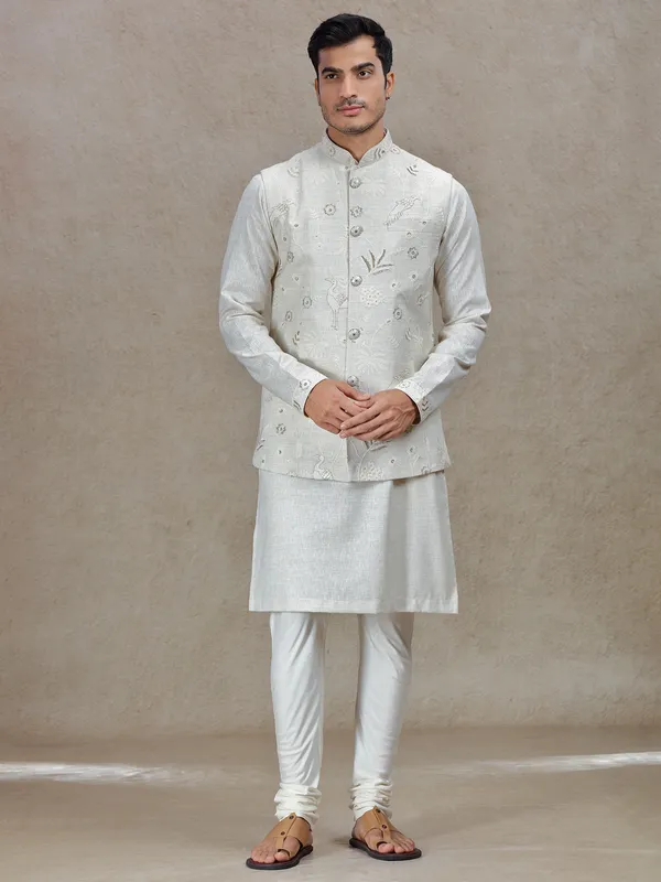 Regal allure cream waistcoat set for festive celebrations