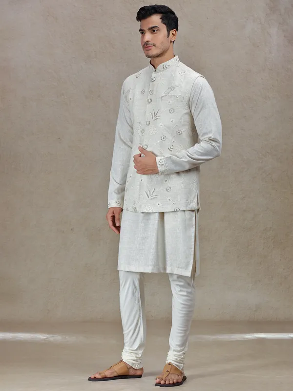 Regal allure cream waistcoat set for festive celebrations