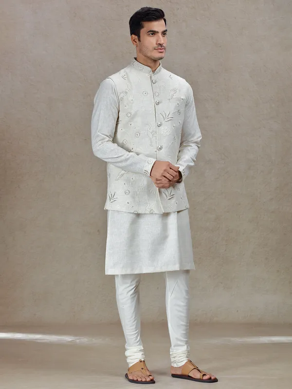Regal allure cream waistcoat set for festive celebrations
