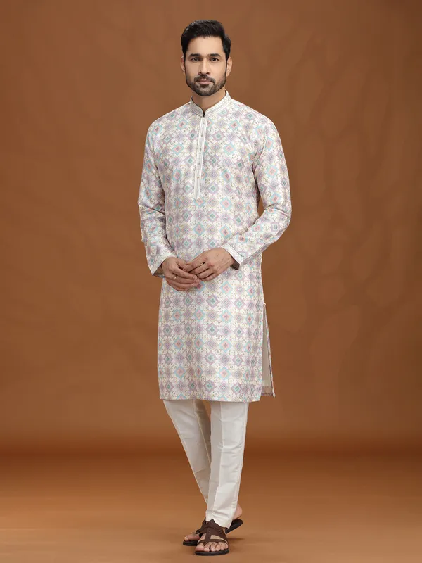 Regal cream purple viscose embroidered kurta suit