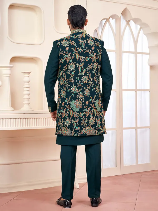 Regal forest green indowestern for wedding opulence