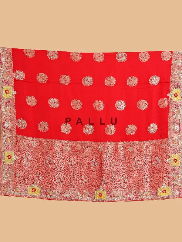 Regal maroon silk sari with bandhej print