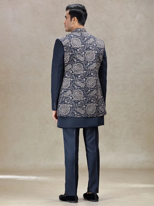 Regal navy indowestern for weddings and receptions