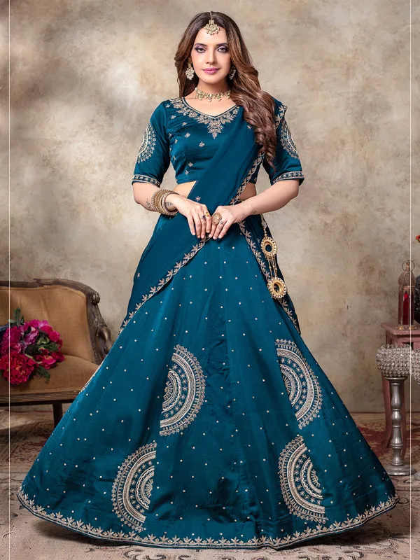 Regal rama blue silk lehenga choli
