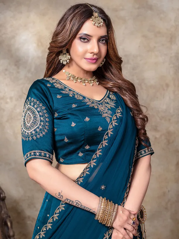 Regal rama blue silk lehenga choli