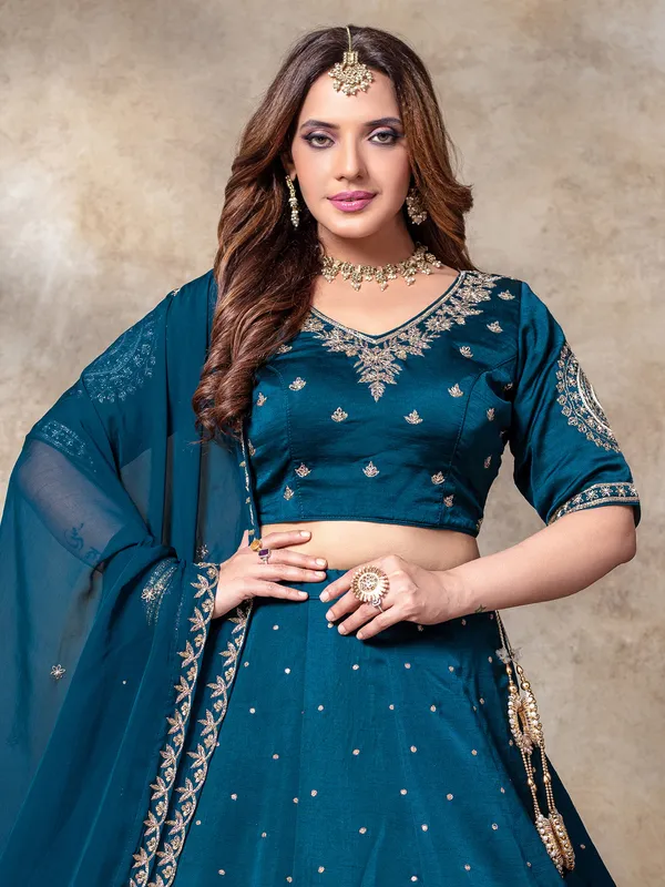 Regal rama blue silk lehenga choli