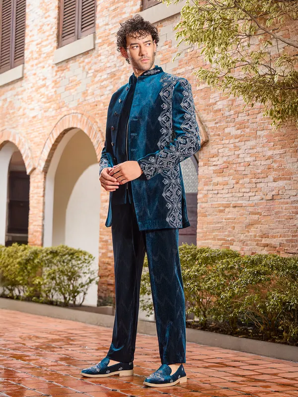 Regal rama blue velvet stone work indo western